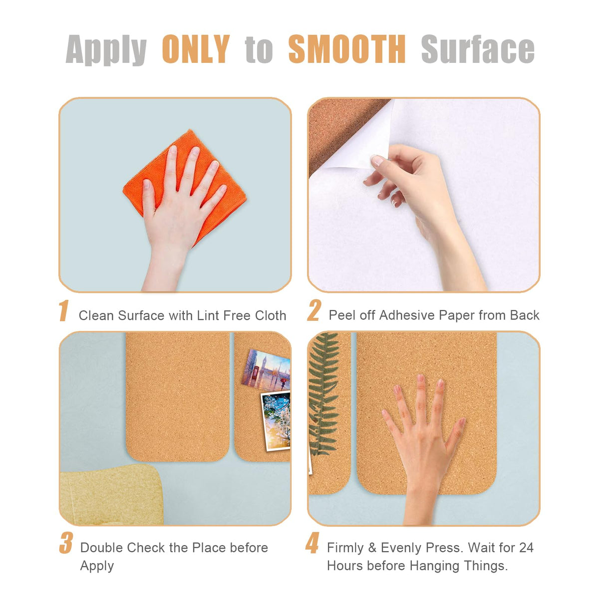 YCCYYCCY 4 PCS 12.5"*5.5" Self-Adhesive Cork Board, 4mm Thick Cork Boards for Walls, 4 Pack