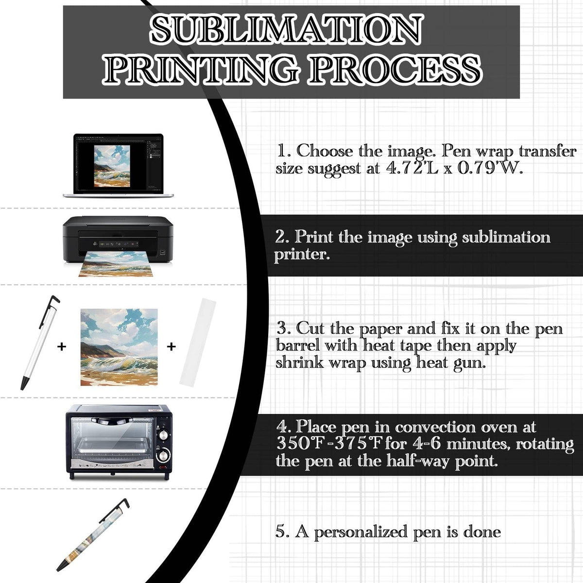 Yexiya Sublimation Pens Blank Heat Transfer Pen Sublimation Ballpoint with Shrink Wrap White