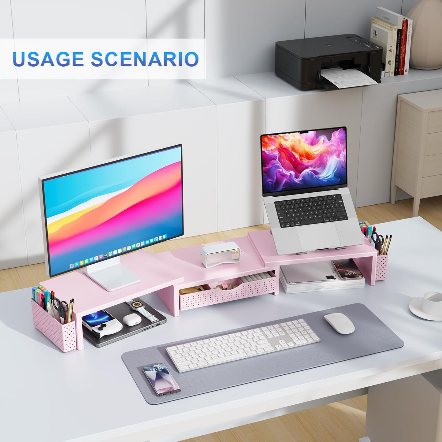 gianotter Dual Monitor Stand Riser With Drawer and 2 Pen Holders