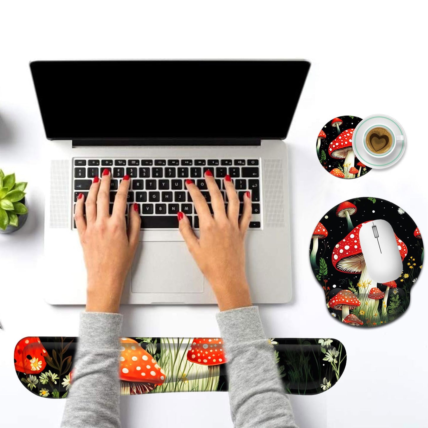 Keyboard Wrist Rest and Mouse Pad Wrist Support Set with Coasters,Ergonomic Gaming Mousepad for