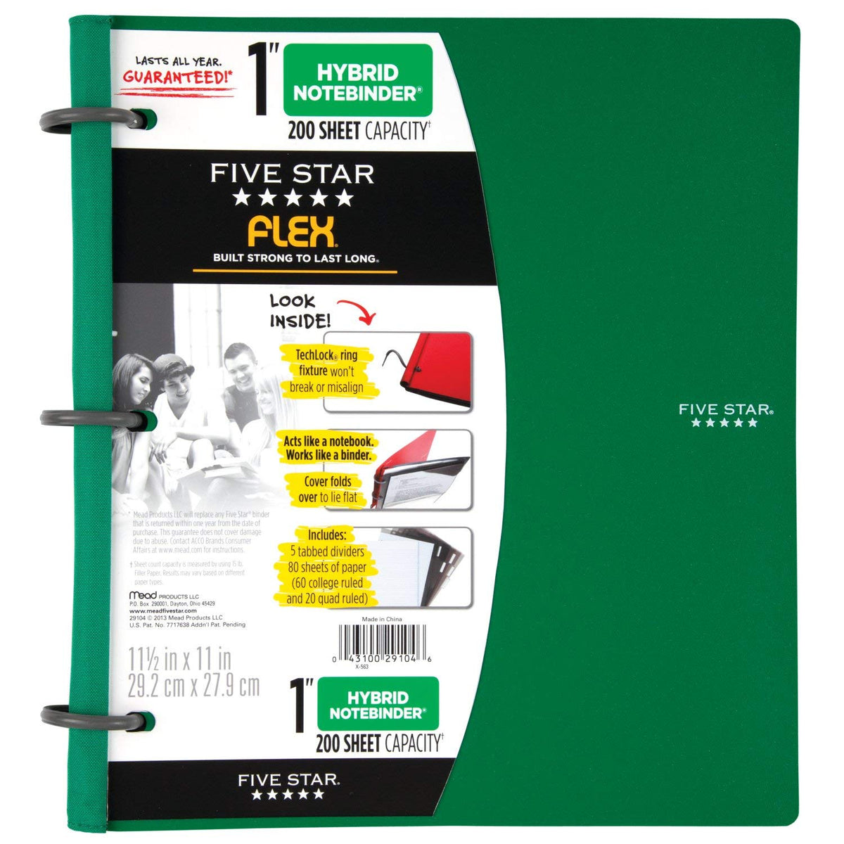 Five Star Flex Hybrid NoteBinder, 1 Inch Binder with Tabs, Notebook and 3 Ring Binder All-in-One