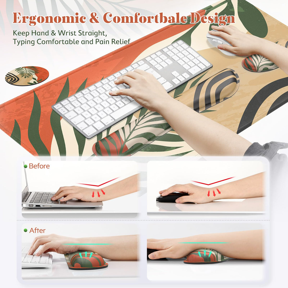 Gimars 4 in 1 Mouse Pad and Keyboard Wrist Rest Set, Large Mouse Pad with Memory Foam Wrist Support