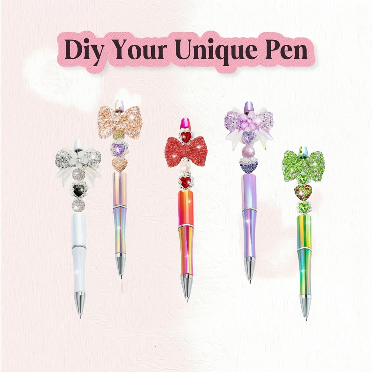 KUNHEHO Beadable Pens 24Pcs Gradient Colors Shiny Fancy Pens Bulk for Women Focal Beads Pens