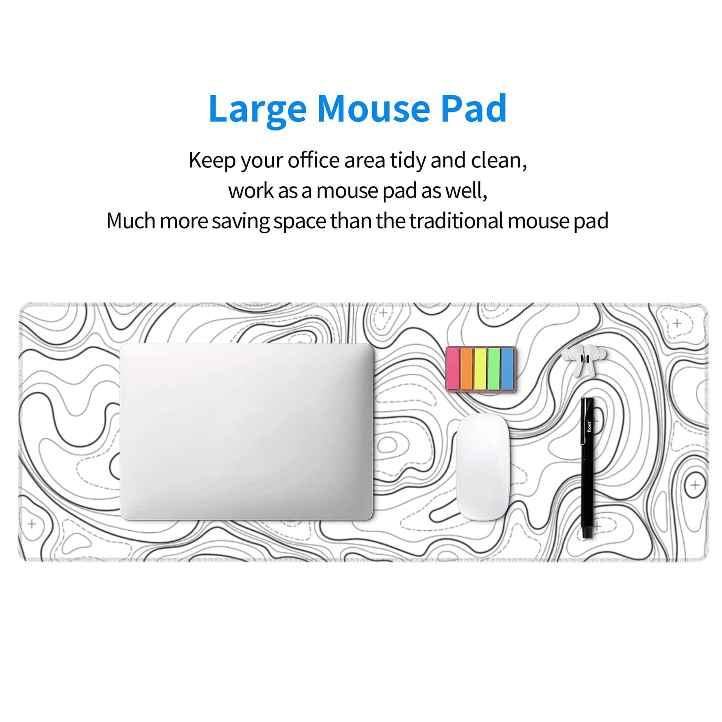 BEYIMEN Gaming Mouse Pad, White Topographic Pattern, 31.5 X 11.8 Inch