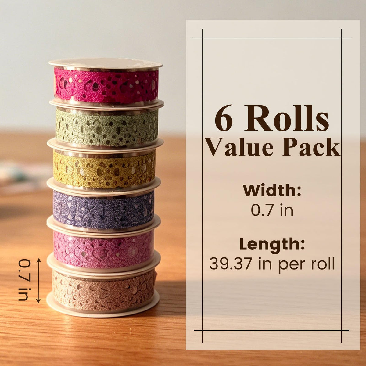 SallyFashion 6Rolls Glitter Lace Washi Tape Set, Decorative Scrapbook Tape