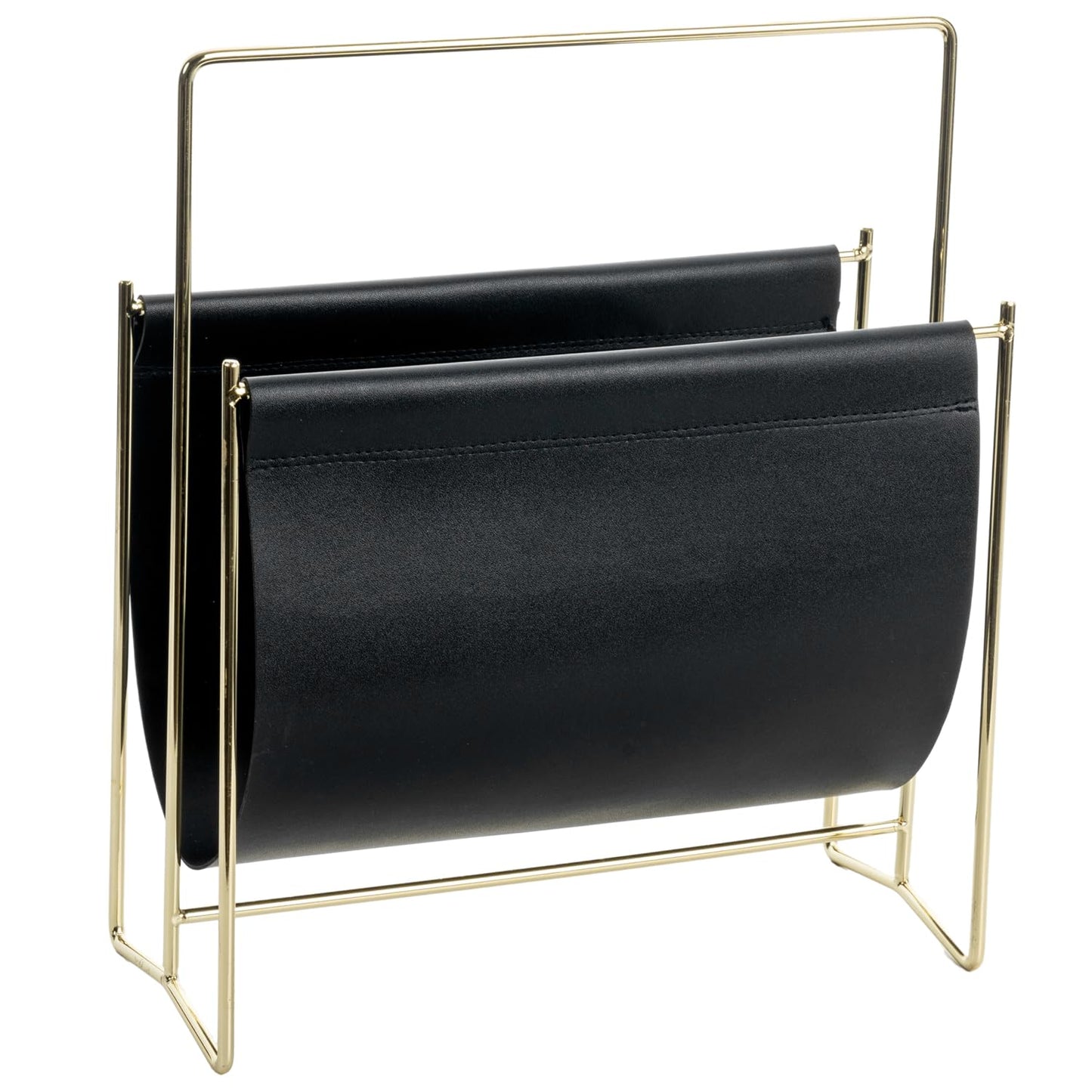 MyGift Black Leatherette Magazine Holder with Gold Metal Frame, 13 Inch