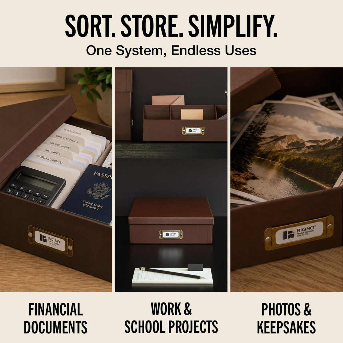 Bigso Oskar Fiberboard Document Storage Box with Lid for A4 and Letter Size Papers - Stylish