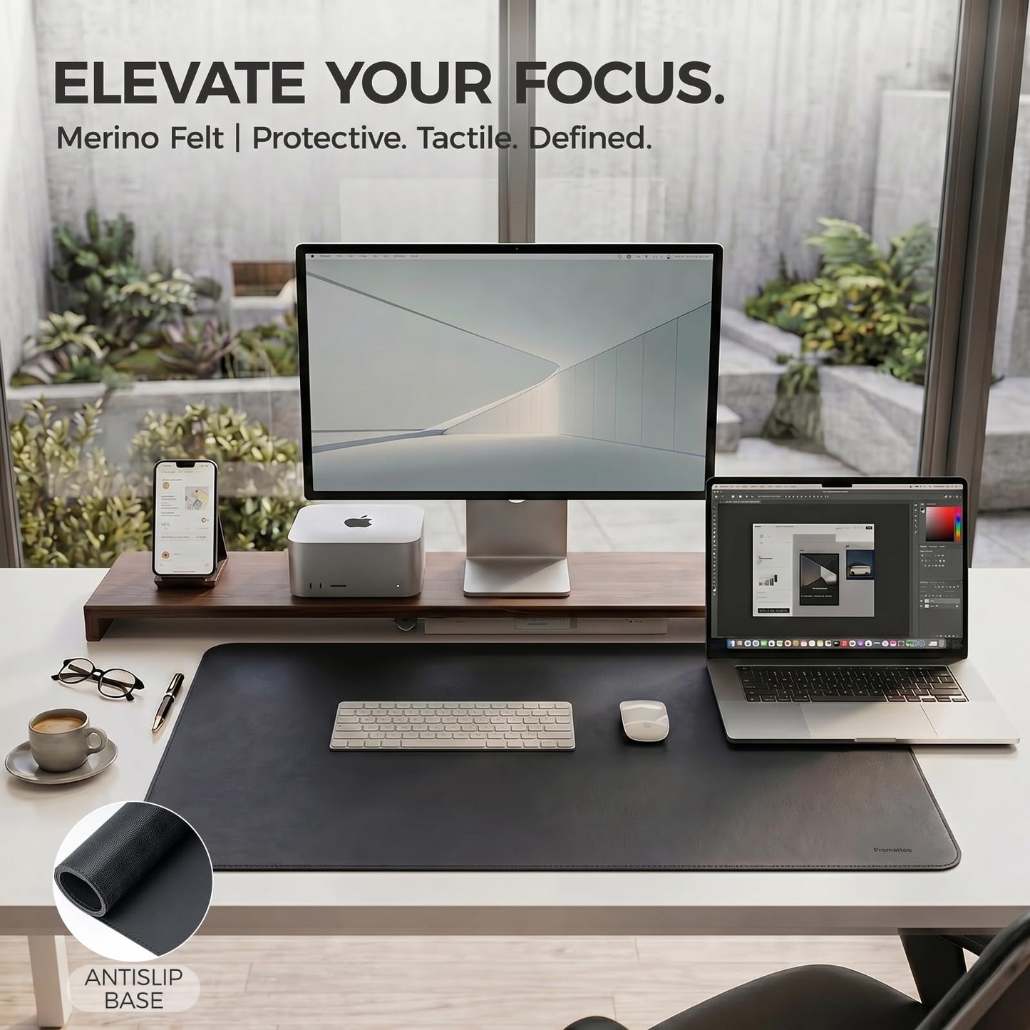 PROMATTOO Large Desk Pad Non-Slip Desk Mat Protector for Keyboard Mouse Waterproof Vegan Leather