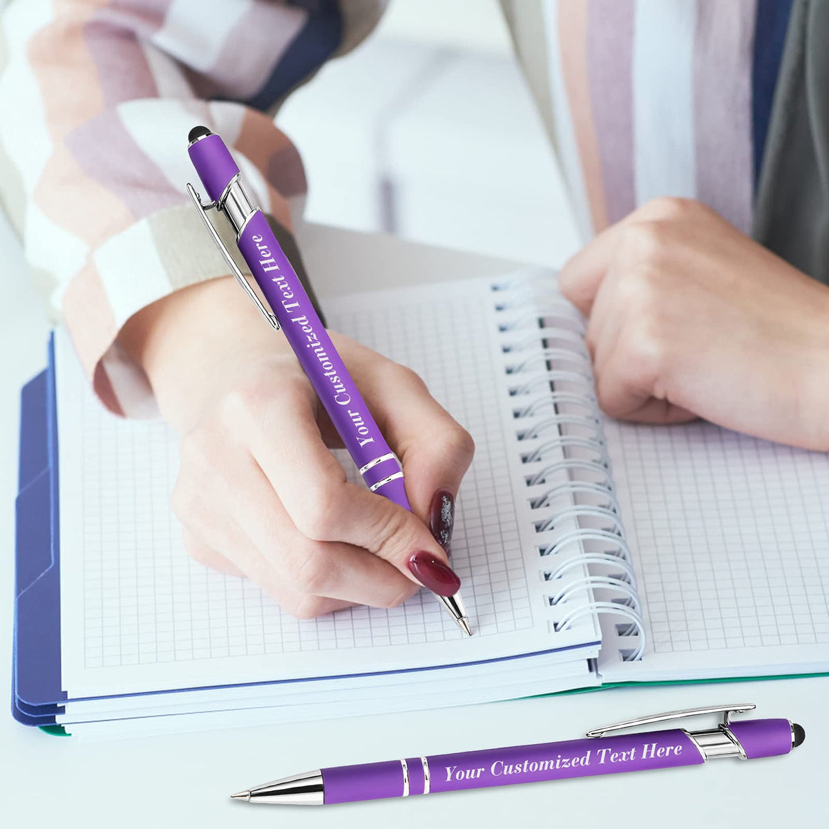 SeeWeLove Personalized Pens with Name Custom Pens with Stylus Tip 0.5 mm Soft Touch Ballpoint Pen