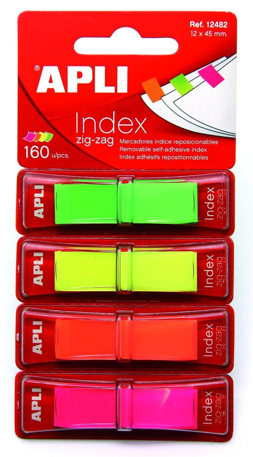 APLI Adhesive Index Film Fluorescent Colours Zig-zag, Assorted, Neon 45 x 12 mm
