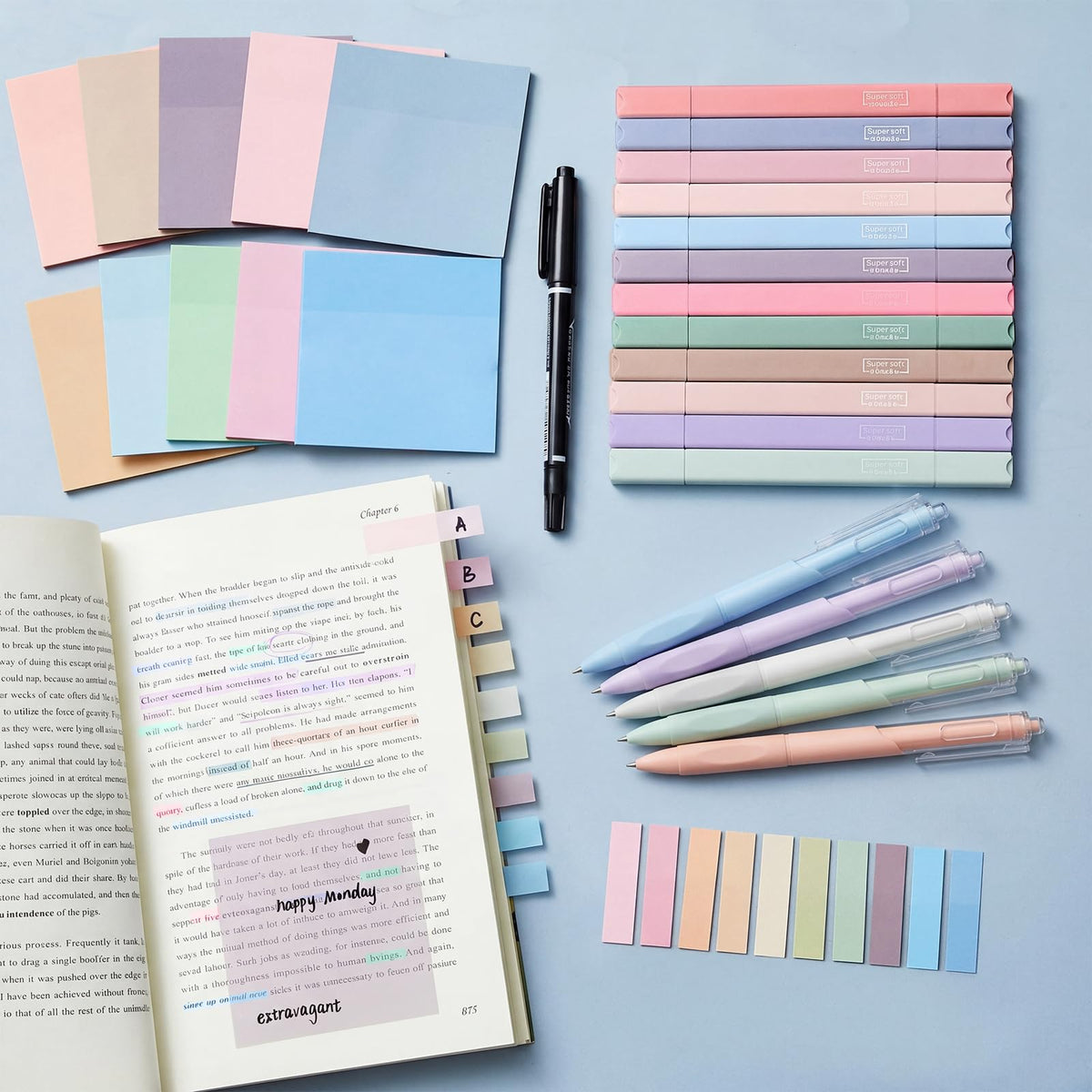 Jutom 38 Pcs Book Annotation Kit for Bible Study, Classic Color, Square