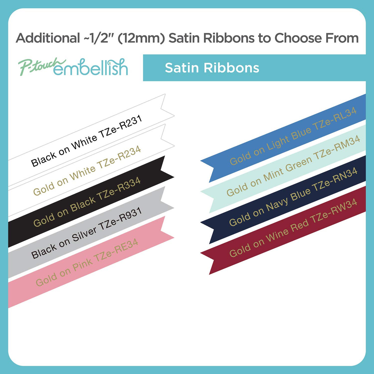 Brother P-Touch Embellish Gold Print on Mint Washi Tape TZeMT3403 - ~~½” Wide x 13.1’ Long for use