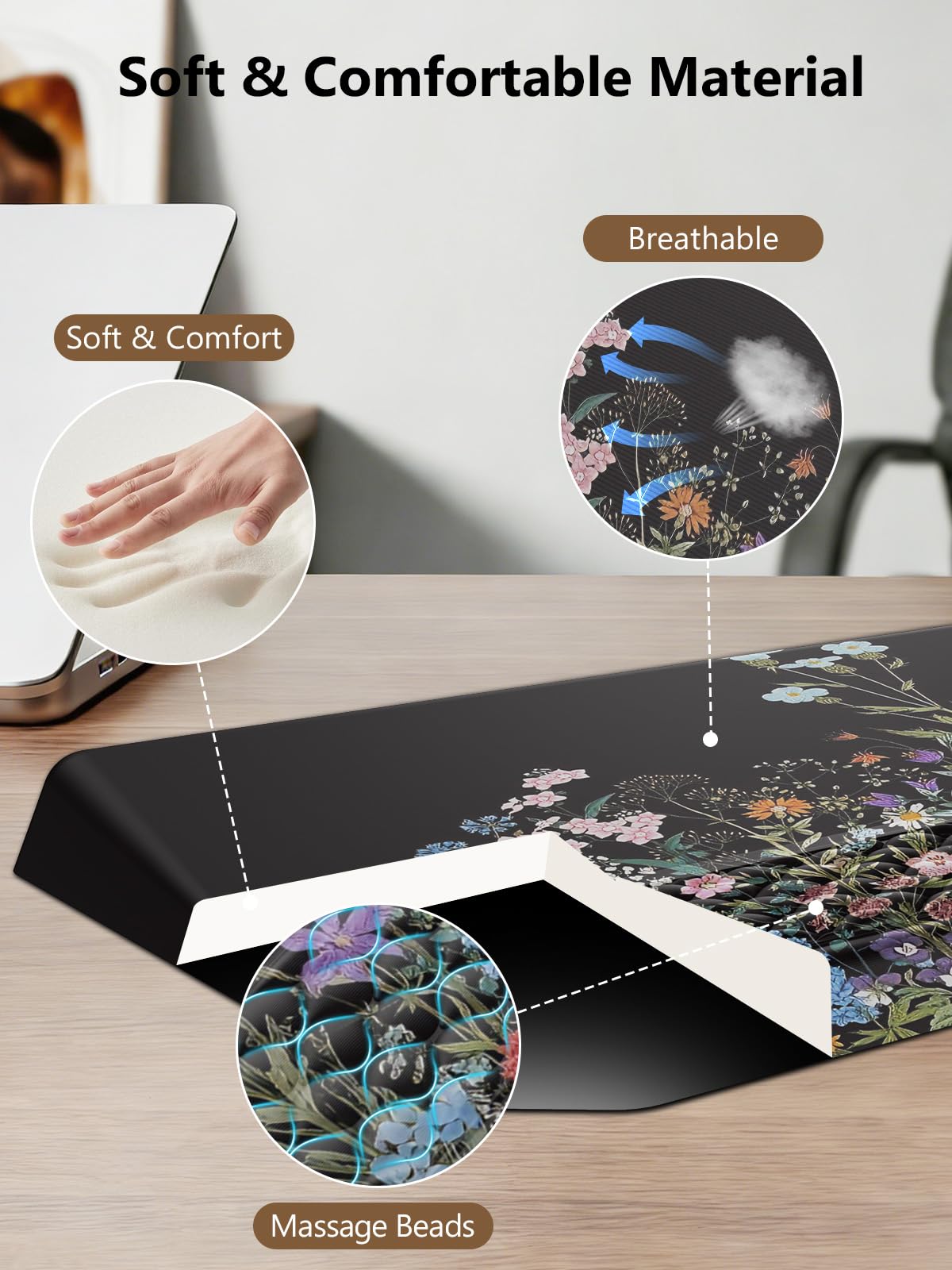 2-in-1 Ergonomic Keyboard Stand with Wrist Rest, Flower