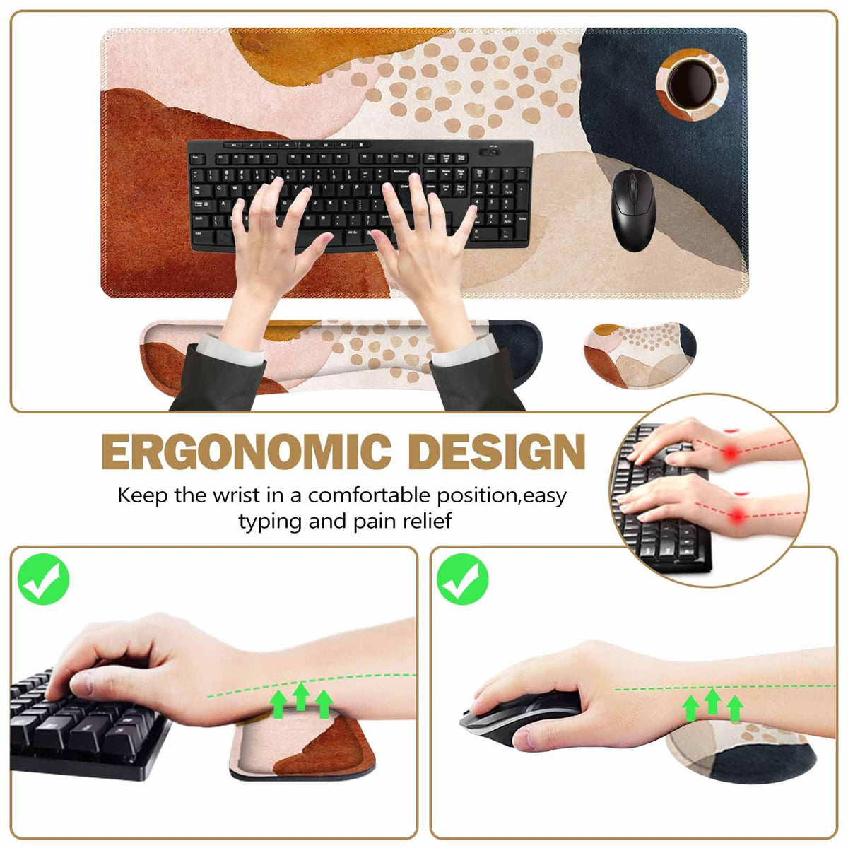 ToLuLu Extended Gaming Mouse Pad, Memory Foam Ergonomic Keyboard Mouse Wrist Rest Support Set
