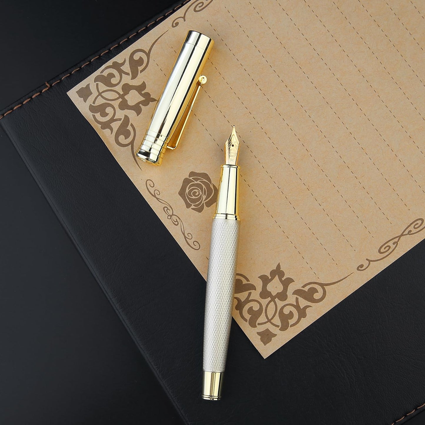 GC QUILL Fancy Fountain Pen Set – Fine and Medium Nibs, 18 Ink Cartridges, Ink Converter, Syringe