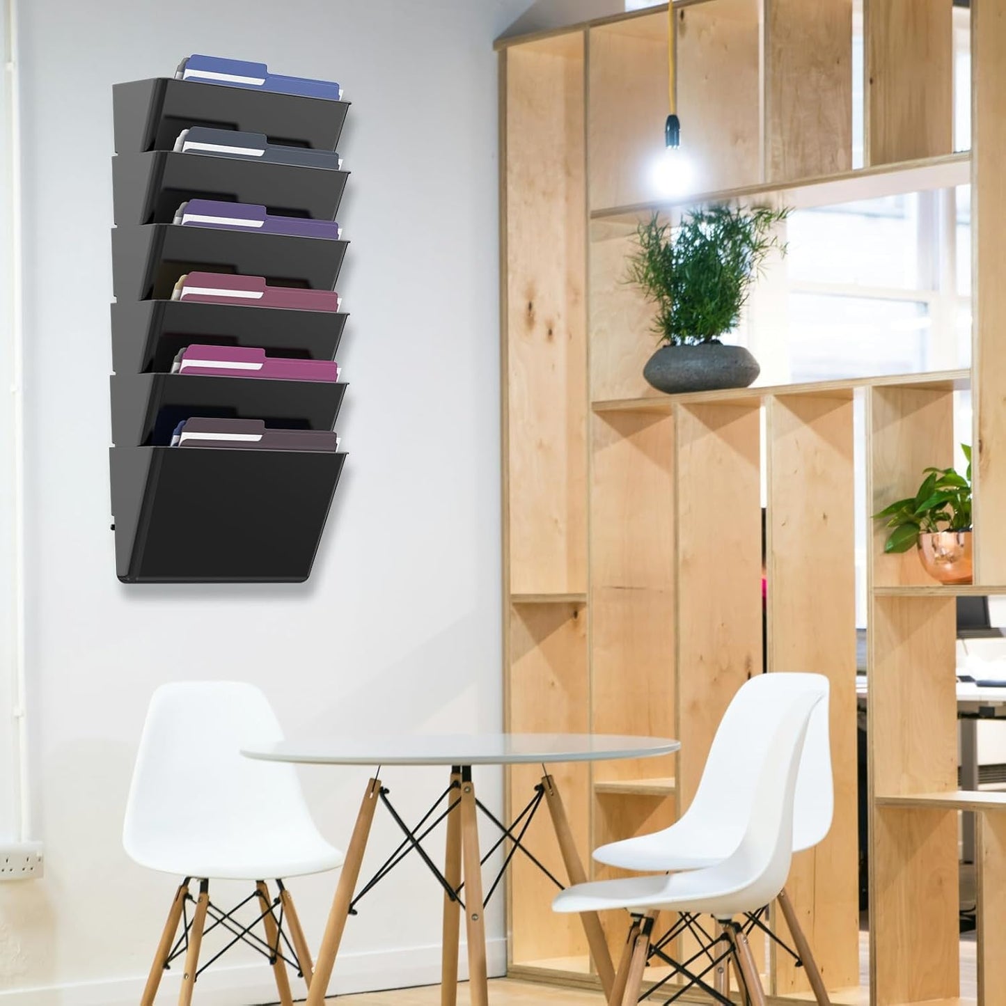 MINDEPOT 8 Pockets Acrylic Wall File Organizer, Wall File Holder Black