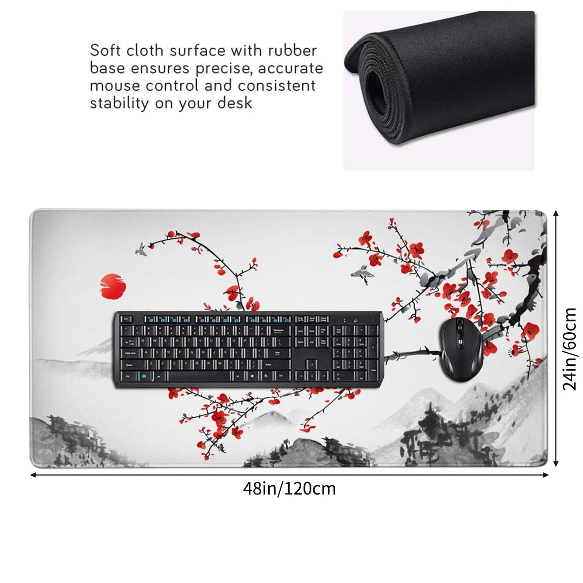 48x24 Inch Extended Gaming Mouse Pad, Japanese Cherry Blossom Desk Mat
