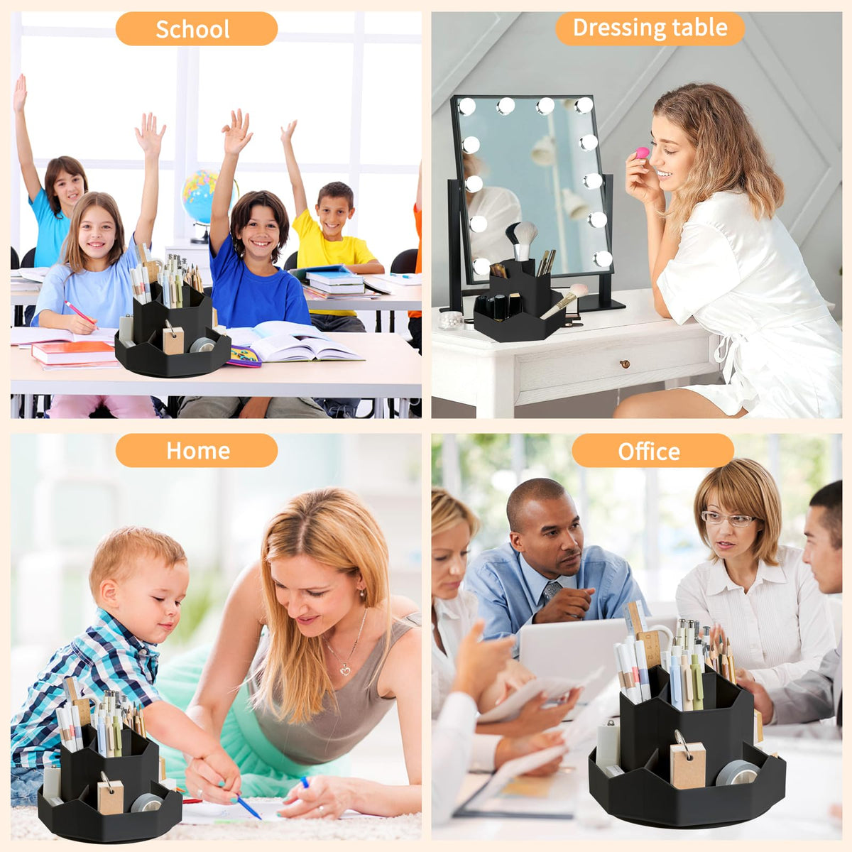 Cayxenful Pencil Pen Holder for Desk,9 Slots 360 Degree Rotating Desk Organizers,Desktop Storage