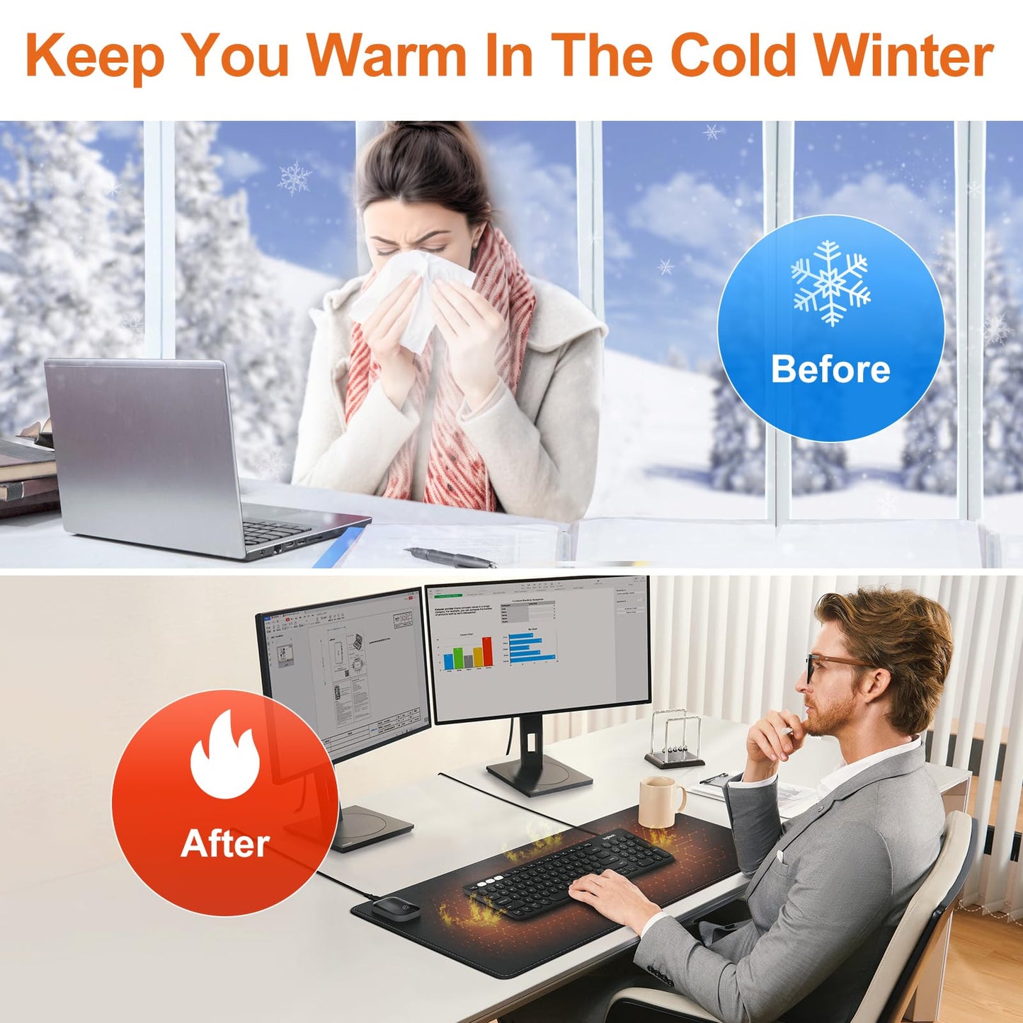 Bublonics Heated Mouse Pad, Warm Desk Pad,Heated Large Desk Mat with 3 Levels Heating,Gaming Mouse