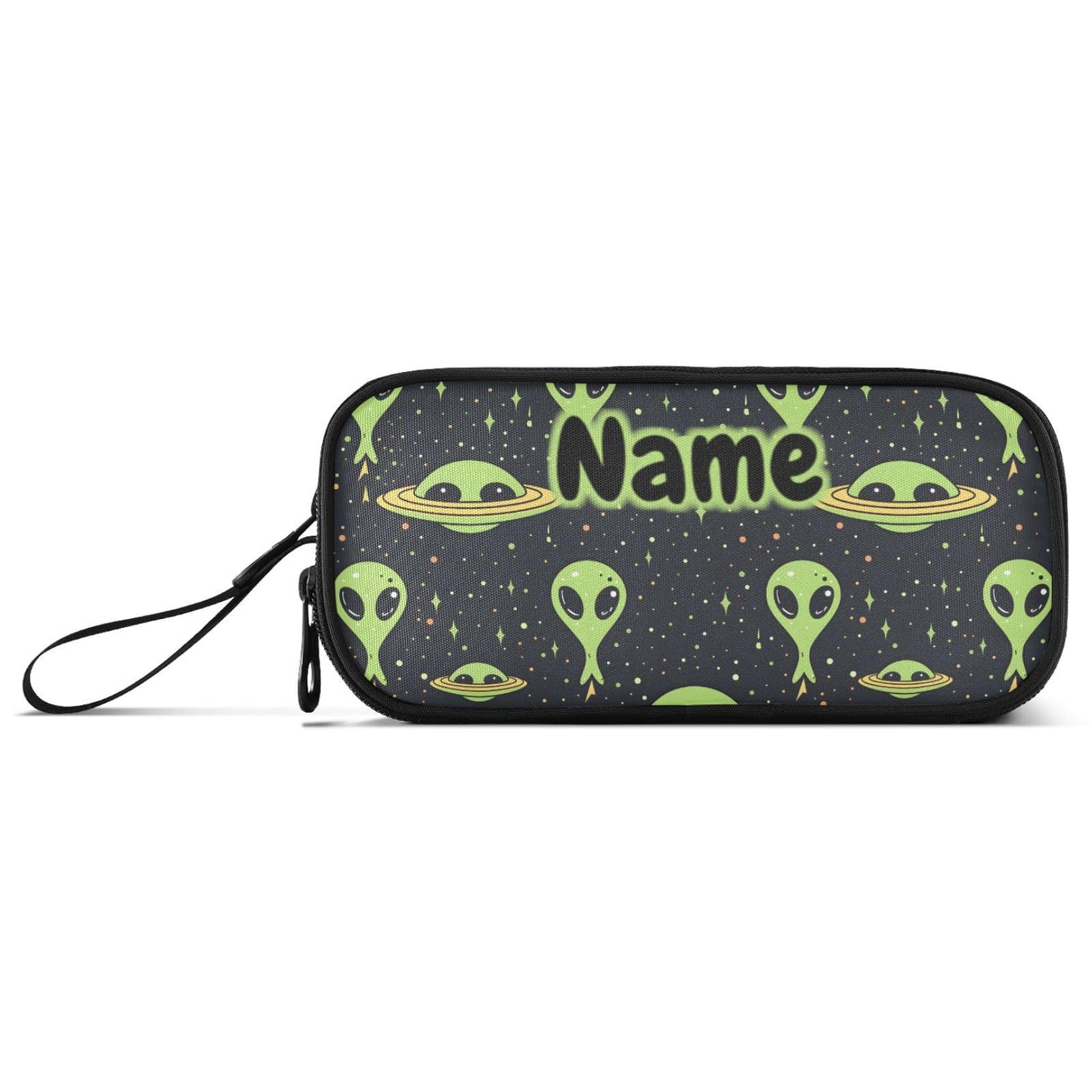 BOENLE Custom Green Aliens Space Pencil Case Box Boys Girls Personalized Name Large Pencil Pouch