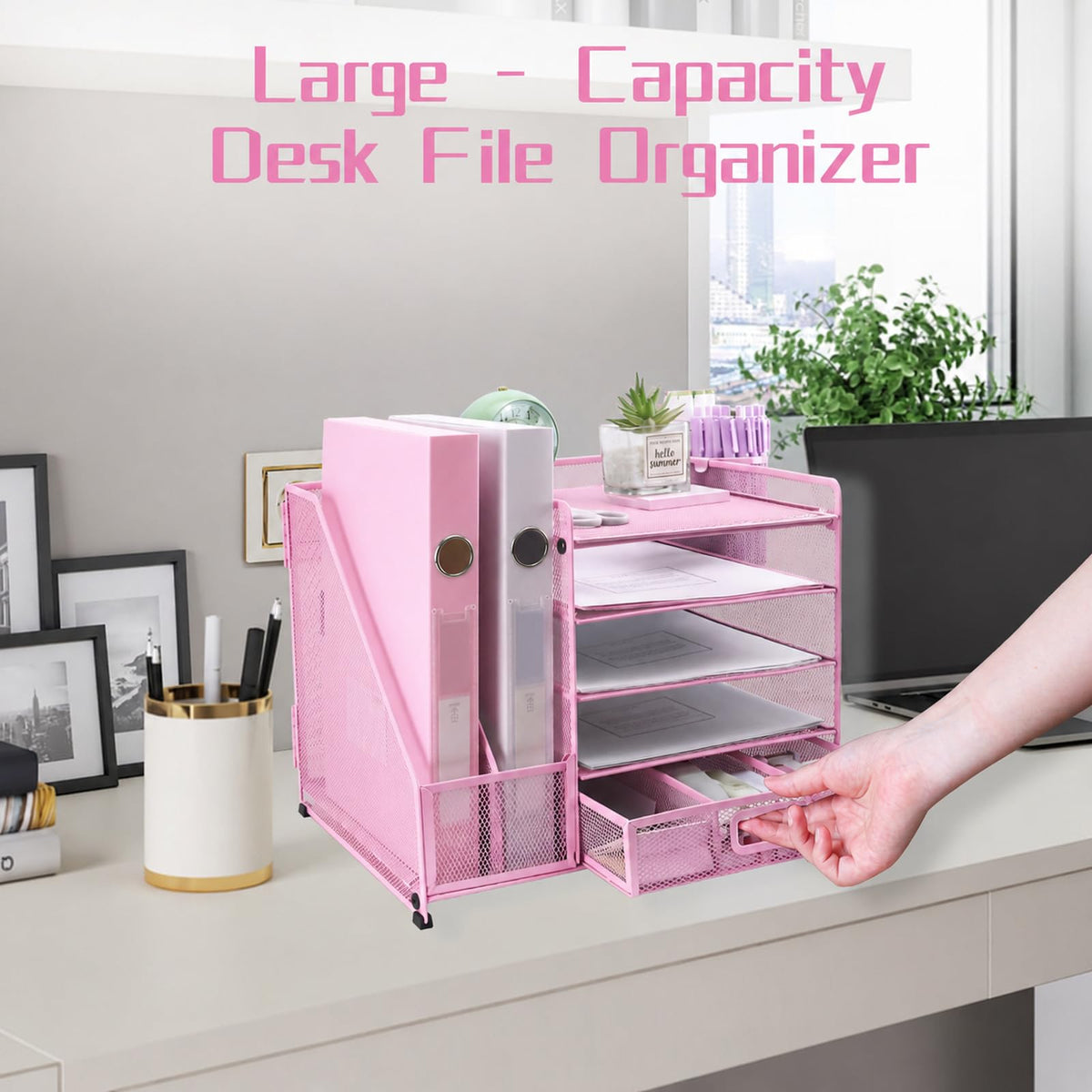 ideallife Desk Organizers and Accessories with File Holder, 5-Tier Paper Letter Tray Organiser with