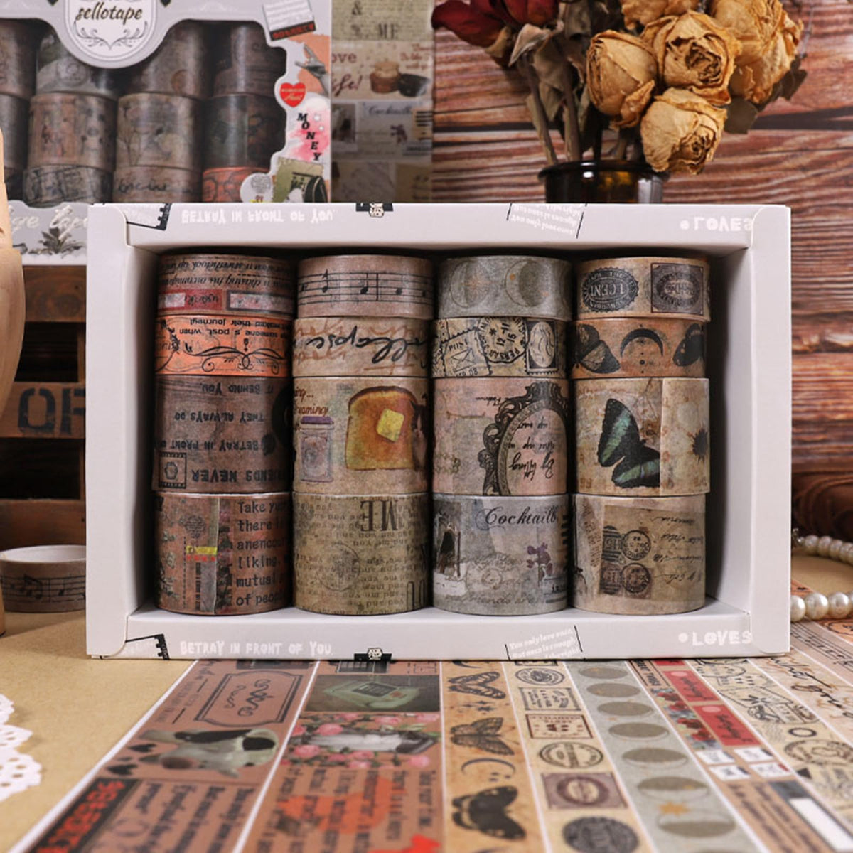 VIVIQUEN Vintage Washi Tape Classic Antique Wide Retro Foil Masking Decorative Tape for DIY