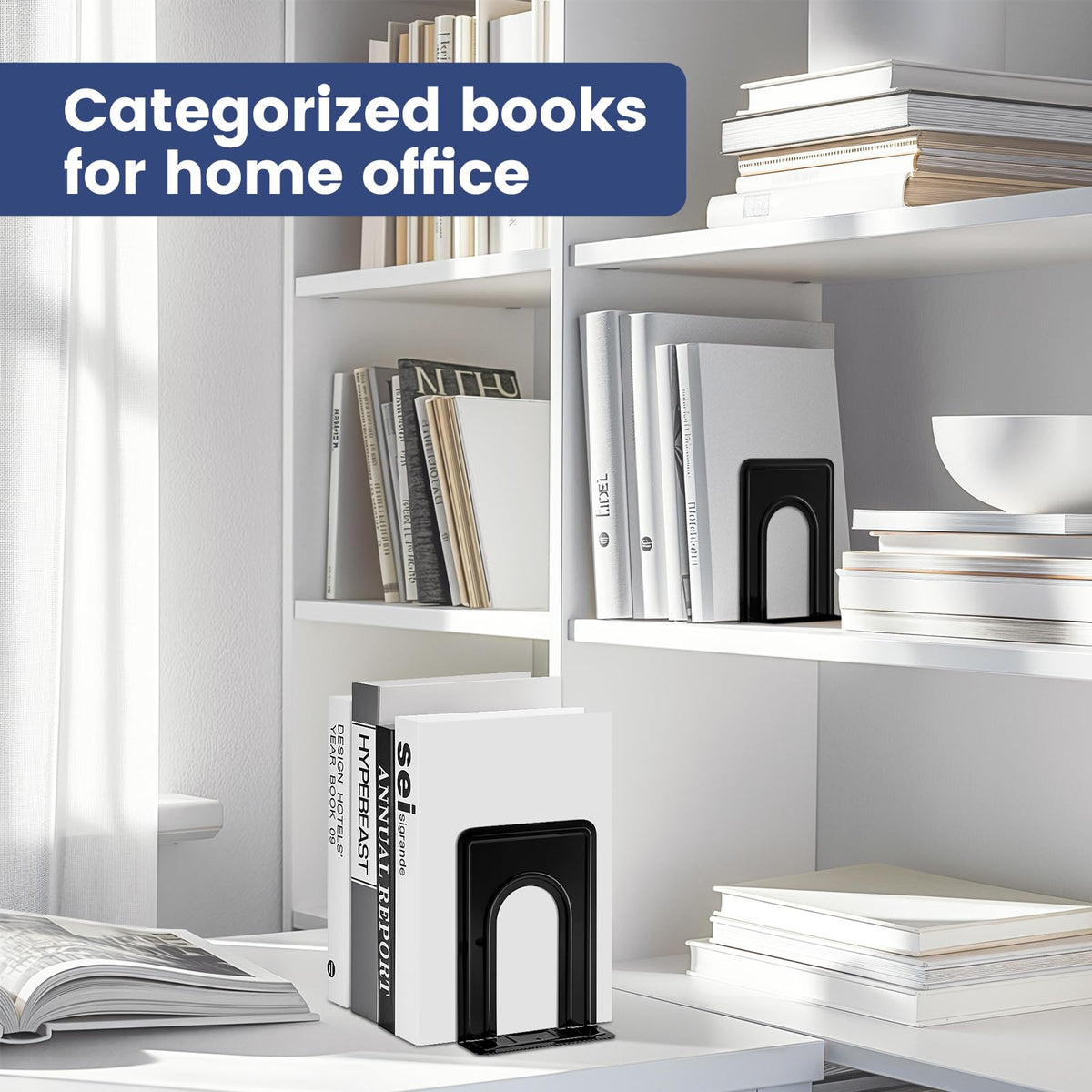 HappyHapi 7 Pairs Book Ends, Heavy Duty Bookends for Shelves, Black