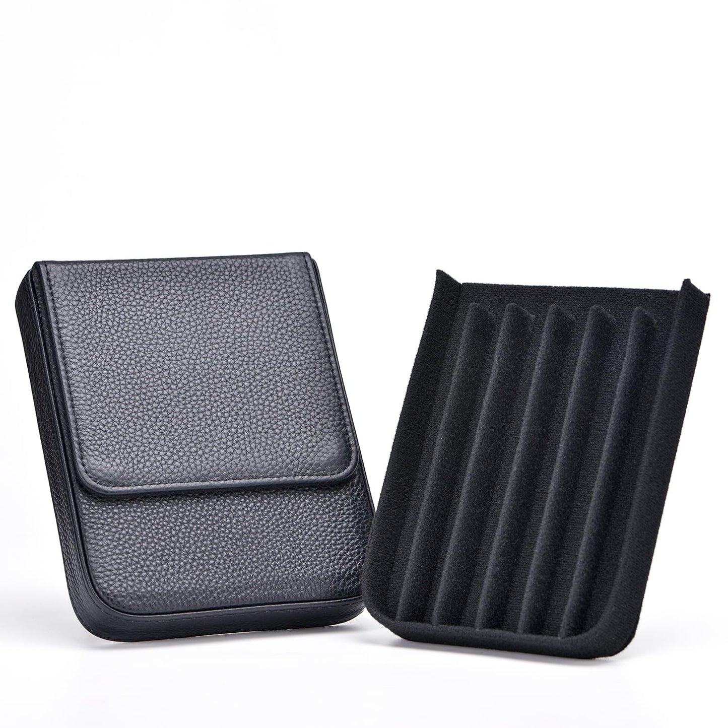 Lanxivi Genuine Leather Fountain Pen Case 6 Slot Black Leather Organizer, Portable Pen Bag Pouch
