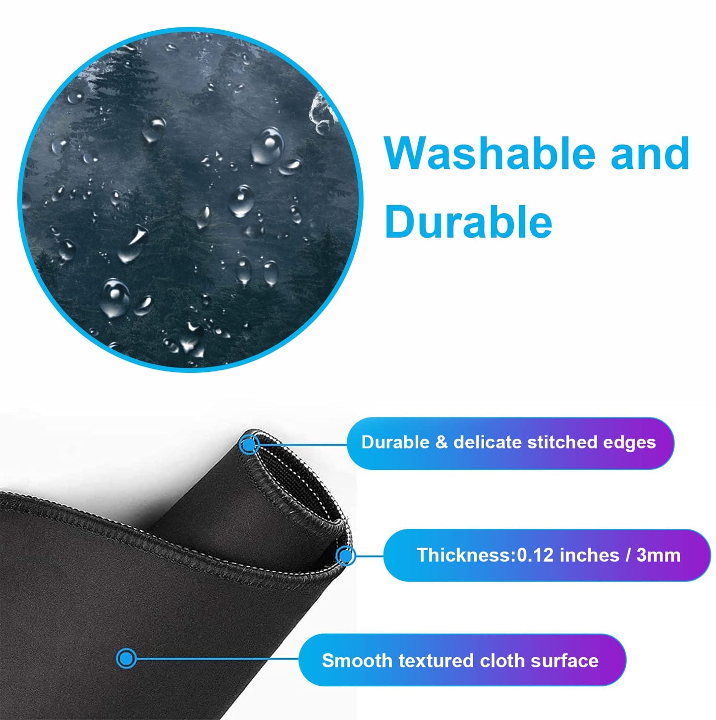 Gray Forest Mouse Pad with Seam Edge Design, Non Slip Rubber Keyboard Pad