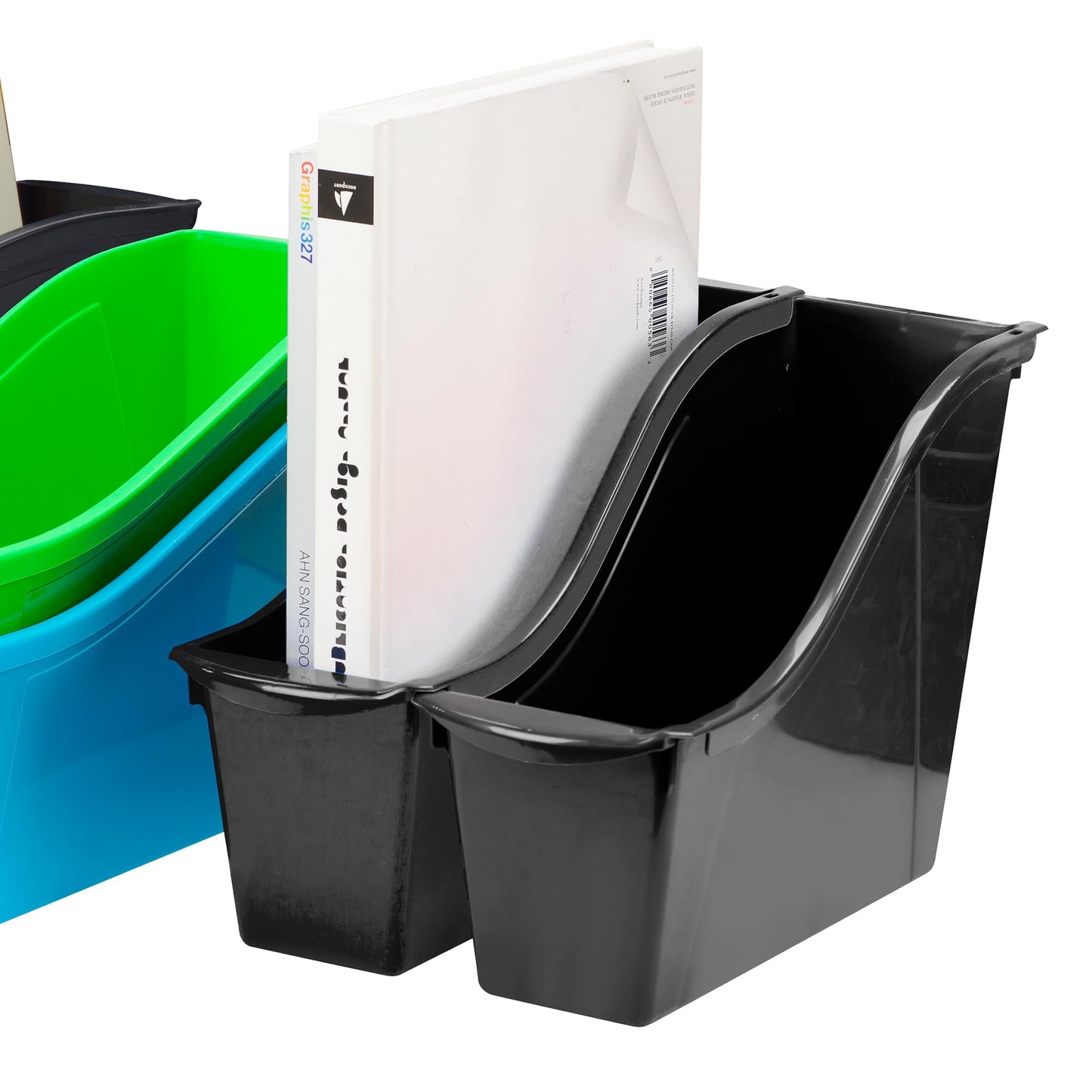 Storex Small Book Bin - Interlocking Plastic Organizer for Home, Office, and Work Space - Black