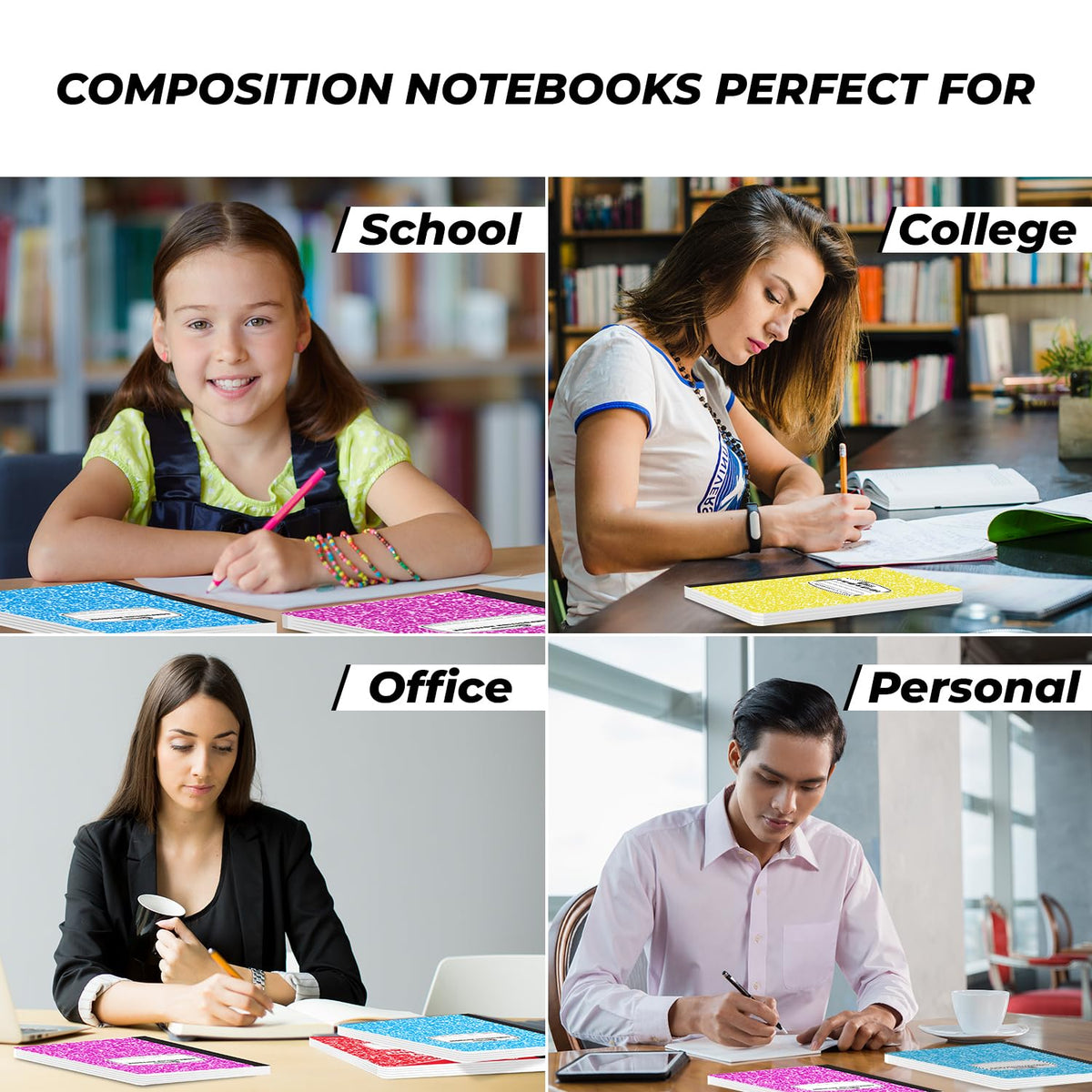 Rosmonde 12 Pack Bulk Composition Notebooks College Ruled, Assorted Colors