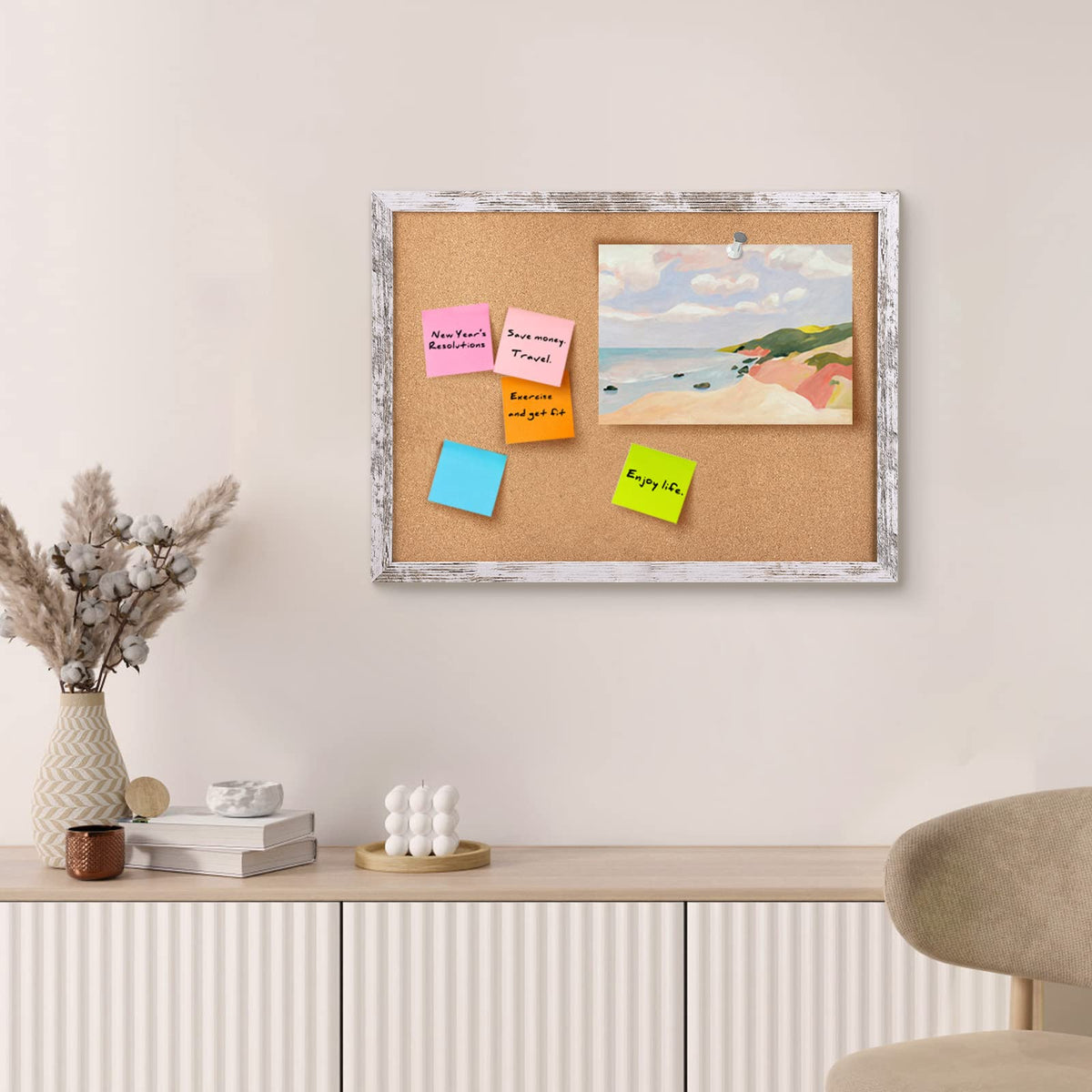 Aitakatta Cork Board Bulletin Board, 23.6x15.7 inches Decorative Hanging Framed Cork Boards for