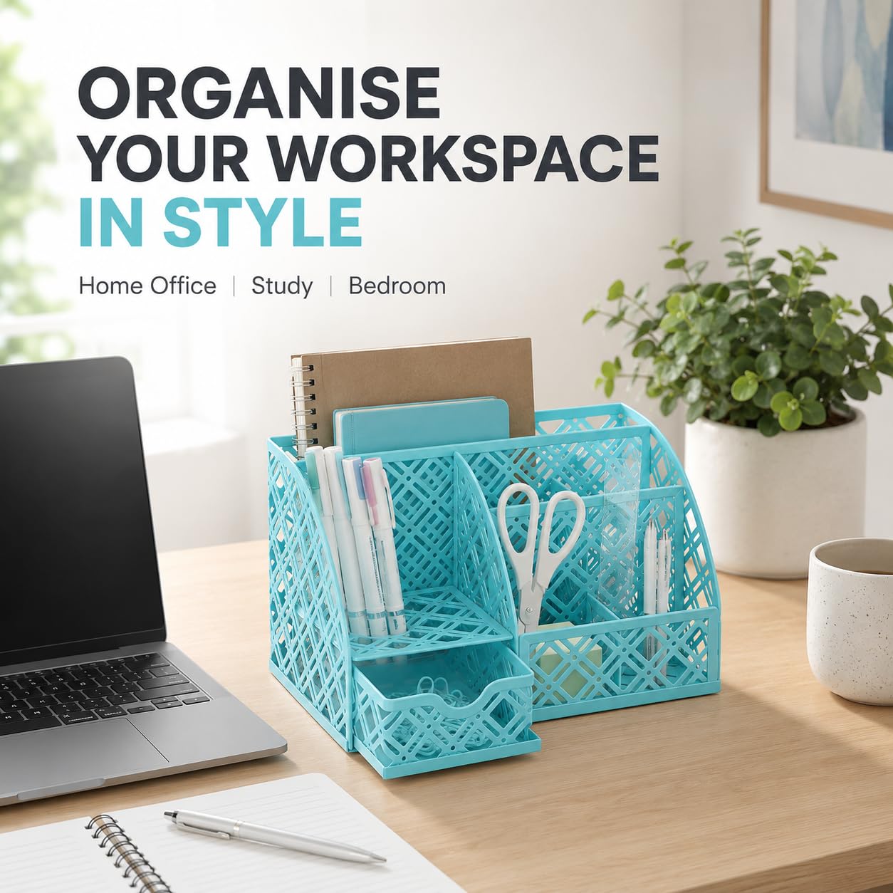 Exerz Mesh Desk Organizer 7 Compartments Metal Pen Holder Office Turquoise