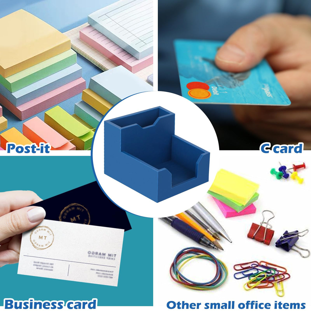 Blue Sticky Note Holder, Silicone Memo Holder with Pen or Card Slots, Sticky Note Dispenser, Fits