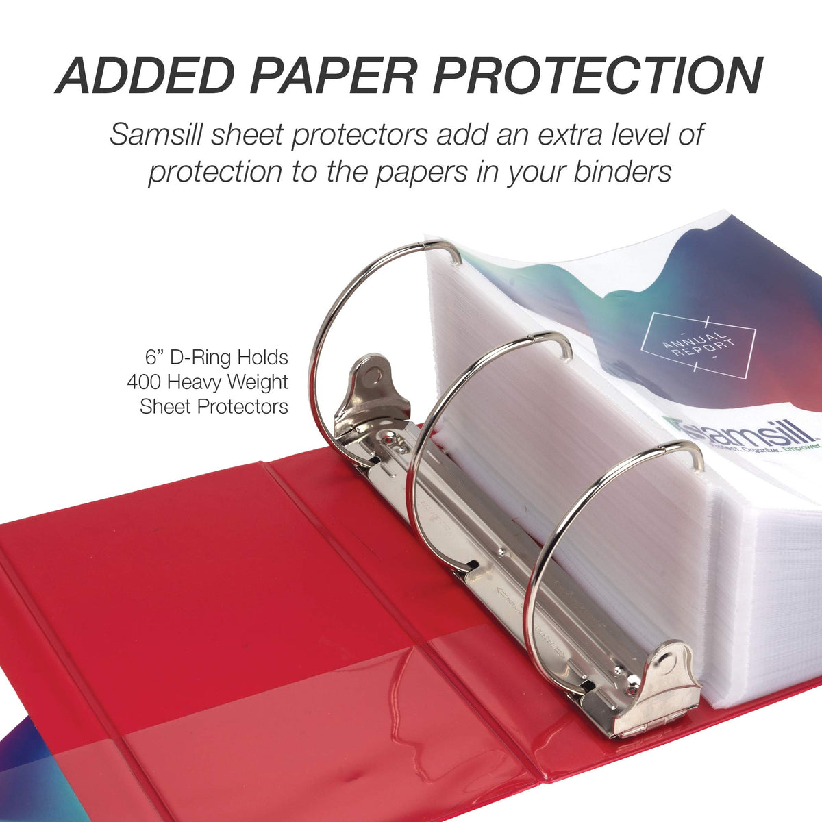 Samsill Durable 6 inch 3 Ring Binder, Locking D Ring Binder, Customizable Clear View Cover, Red