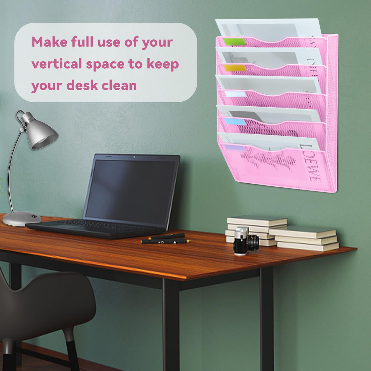 ideallife 5 Pockets Mesh Wall File Holder Organizer Office Hanging File Folder Magazine Rack