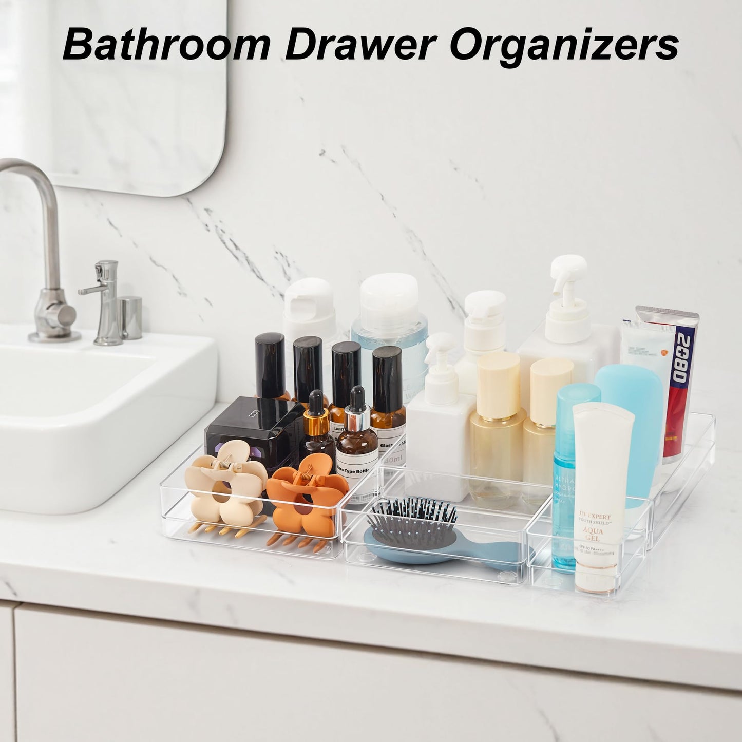 SMARTAKE 25 PCS Drawer Organizer, 4-Size Desk Drawer Organizer Trays