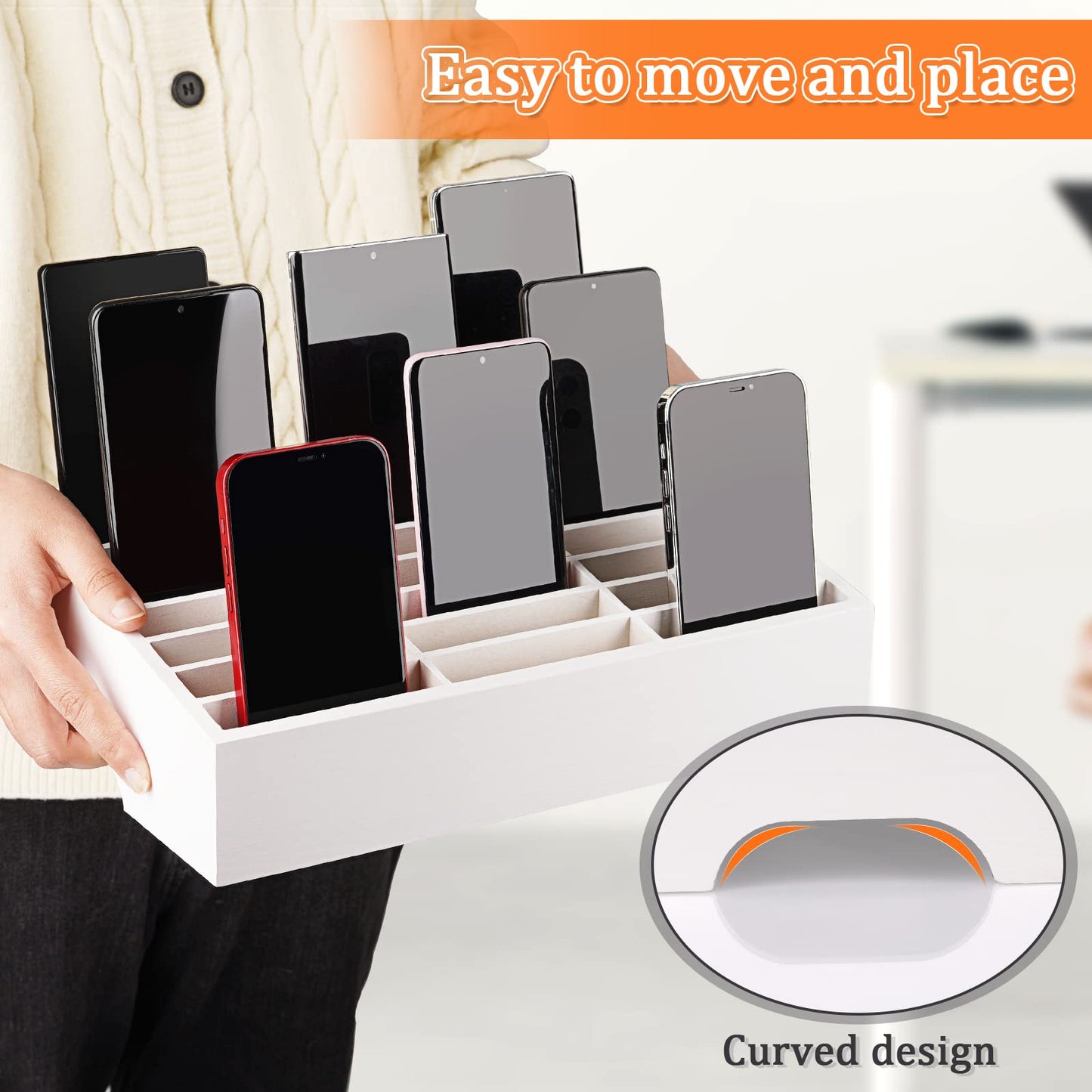 Ozzptuu 24-Grid Wooden Cell Phone Holder Desktop Organizer