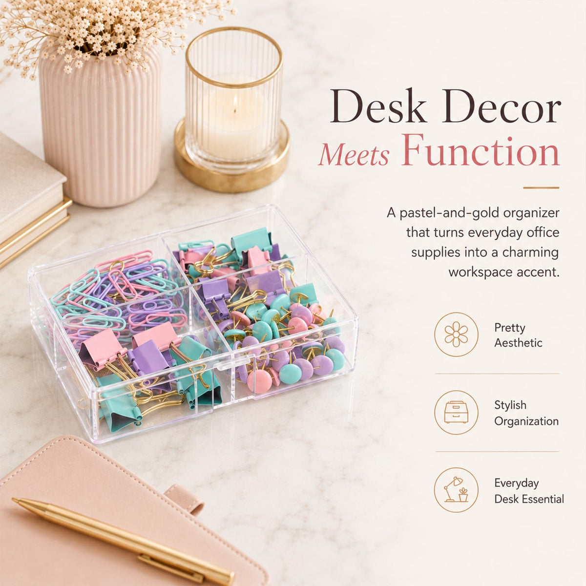 Creechwa Paper Clips and Binder Clips Push Pin Set, Assorted Size Clip