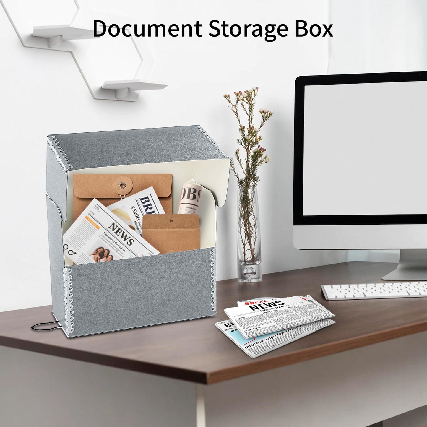 Lineco Archival Document Storage Box, Gray, 12.5" x 10.5" x 5"