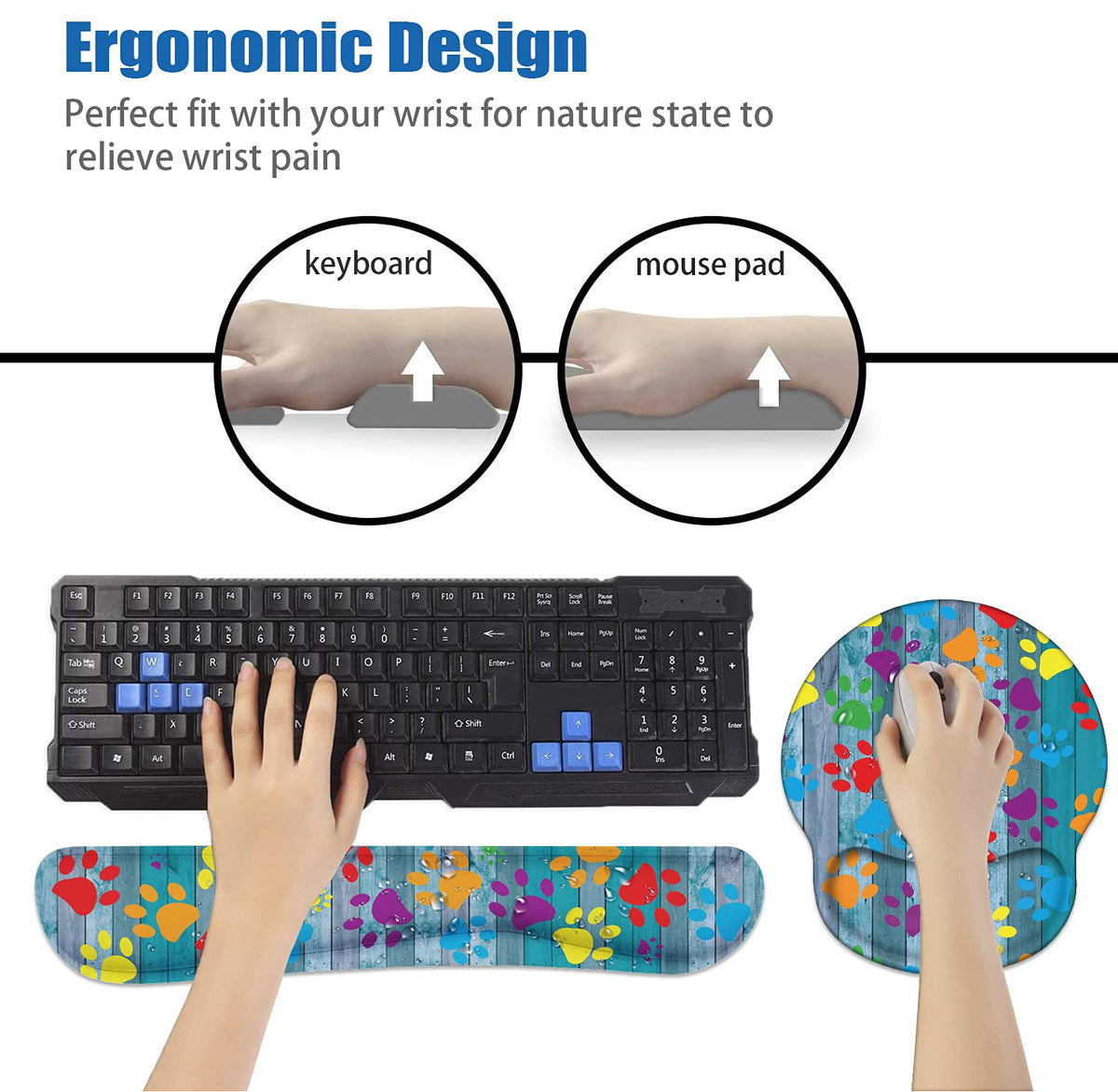 Keyboard Wrist Rest and Mouse Pad Wrist Support Set, Non-Slip PU Base Ergonomic Gaming Mousepad for