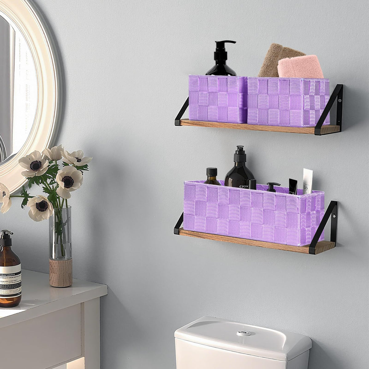 Posprica Woven Storage Baskets for Organizing, Small Black Baskets Cube Bin Container Tote