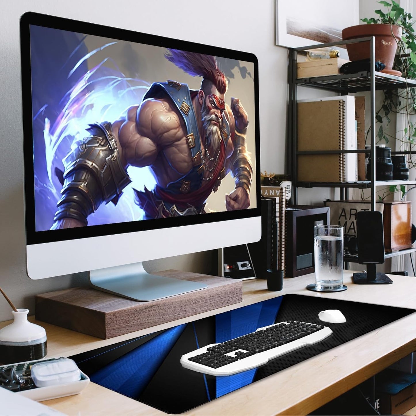 Desk Pad Large Gaming Mouse Pad Extended Keyboard Mouse Mat,Black Blue