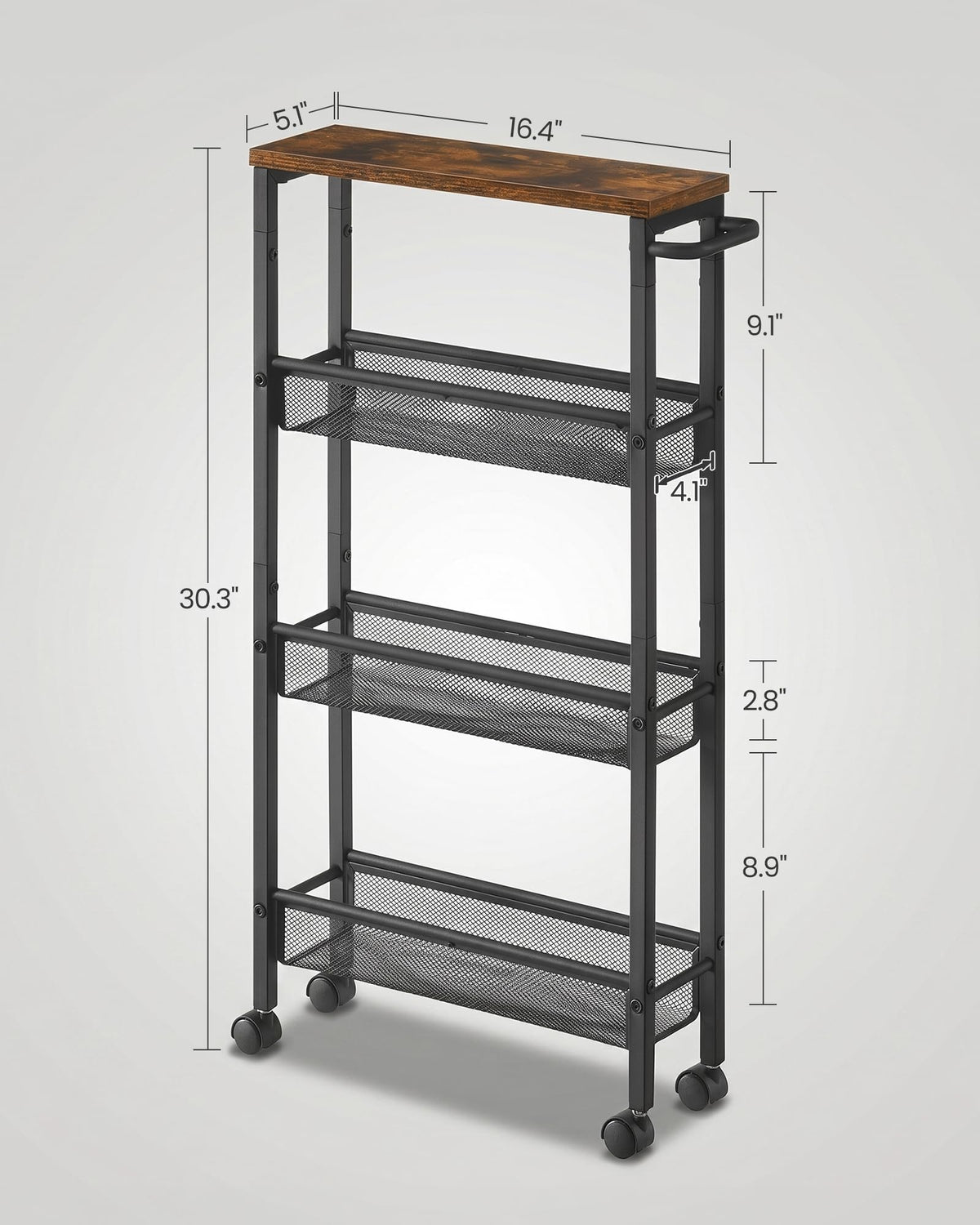 SONGMICS HOME Slim Rolling Cart, 4-Tier Storage Cart with Wheels and Handle, Narrow Utility Cart