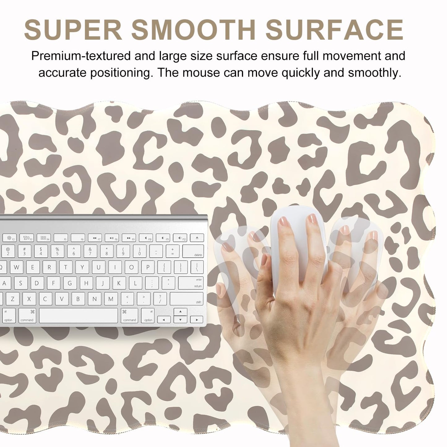 L-SPOUTTO Beige Leopard Mouse Pad,Scalloped Desk Mat XXL Gaming Mousepad