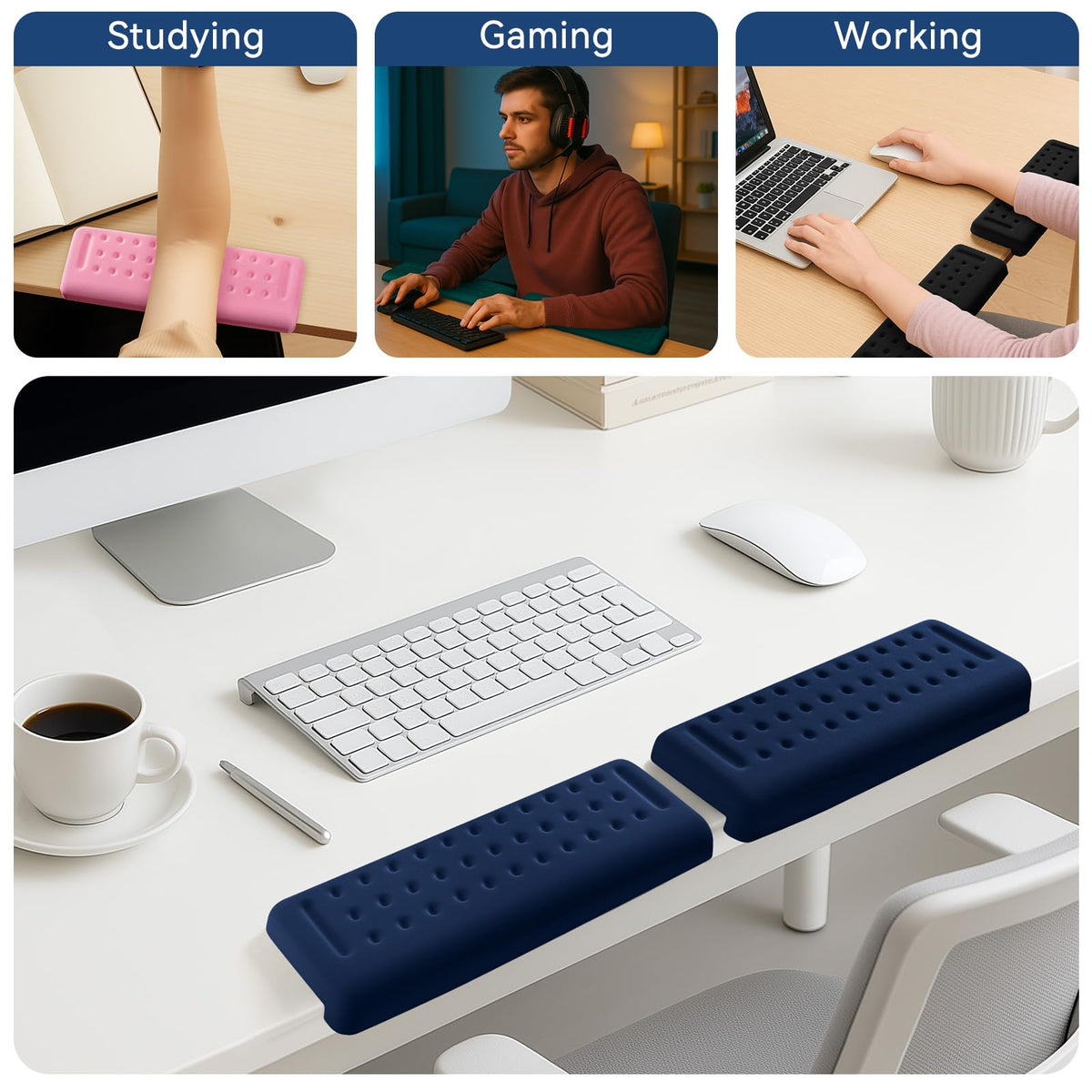 Sushret L-Shaped Desk Elbow Pad for Desk, 2-Pack Elbow Rest, Dark Blue