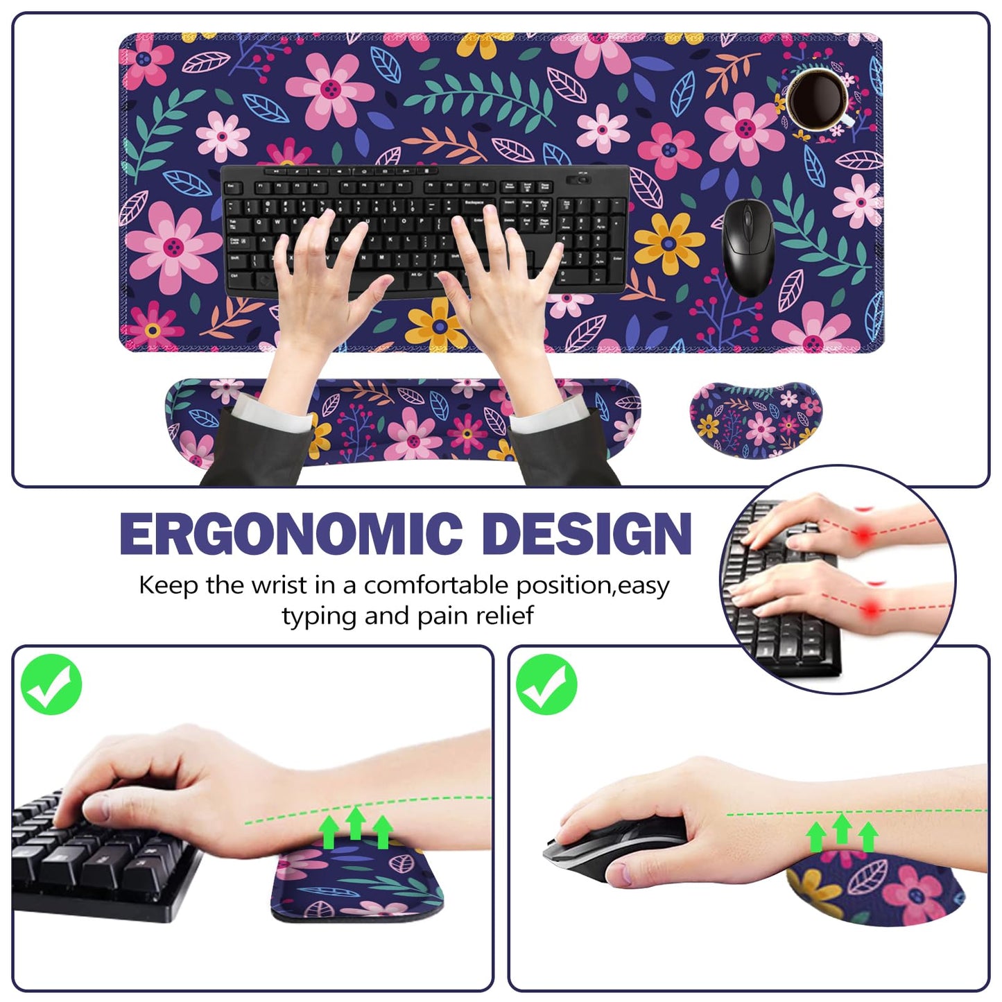 ToLuLu Extended Gaming Mouse Pad, Memory Foam Keyboard Mouse Wrist Rest Set