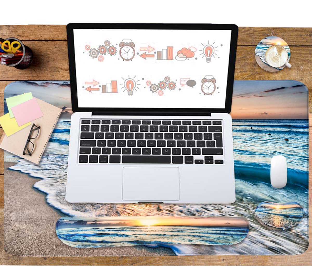 4-in-1 Large Gaming Mouse Pad, Keyboard Wrist Rest Pad & Wrist Support Mousepad Set, Extended Desk