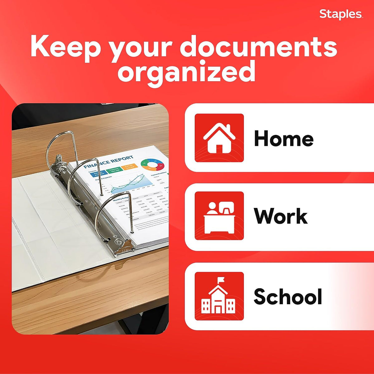 Staples Standard 5-Inch D-Ring View Binder, High Capacity Holds Up to 1,050 Sheets, White, for