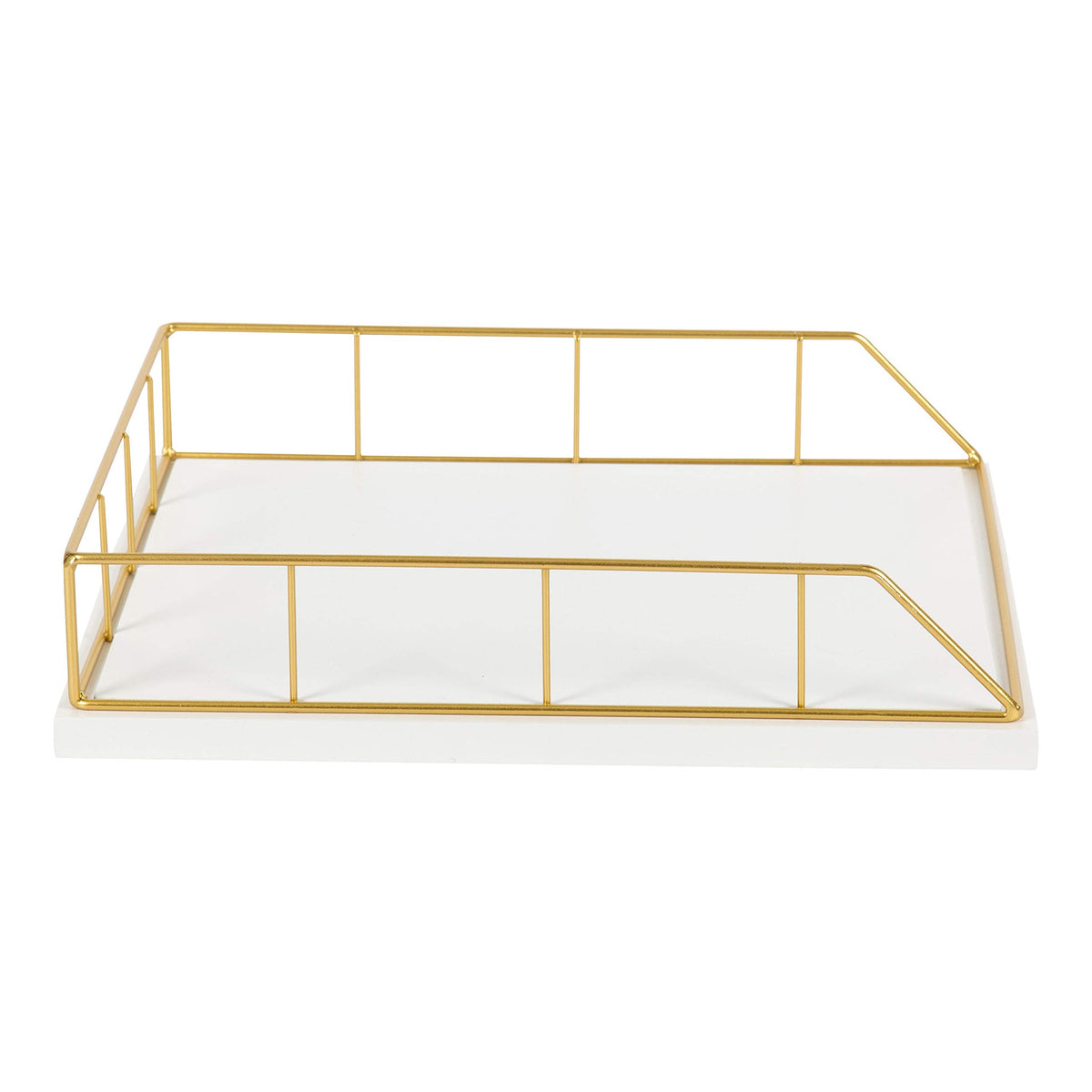 Kate and Laurel Benbrook Stacked Metal and Wood Letter Trays, White and Gold